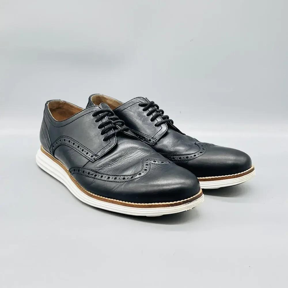 Cole Haan Shoes Mens 11 Black Leather Grand OS Wingtip Oxford Dress Brogue